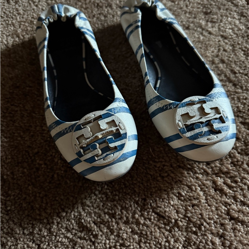 Tory Burch Blue and White Flats